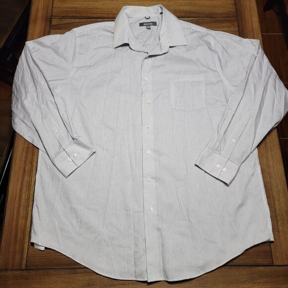 Kenneth Cole Reaction Full Button LS White w/ Black Stripes - Size XXL Reg Fit - Picture 1 of 4